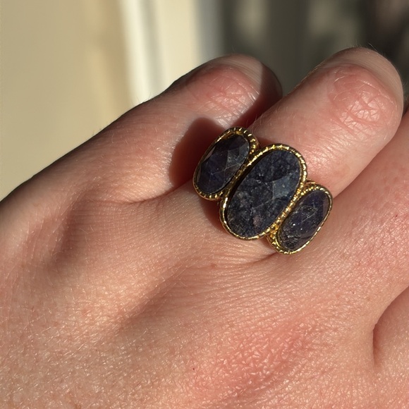 Jewelry - Sterling Silver Gold Plated Three Stone Ring Size 7